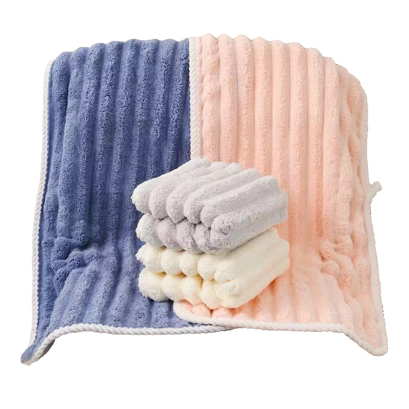 Picture of Candy Strip Coral Fleece Student Towel Girl's Soft Bath Quick-drying Thickened Adult Absorbent No-lint Household
