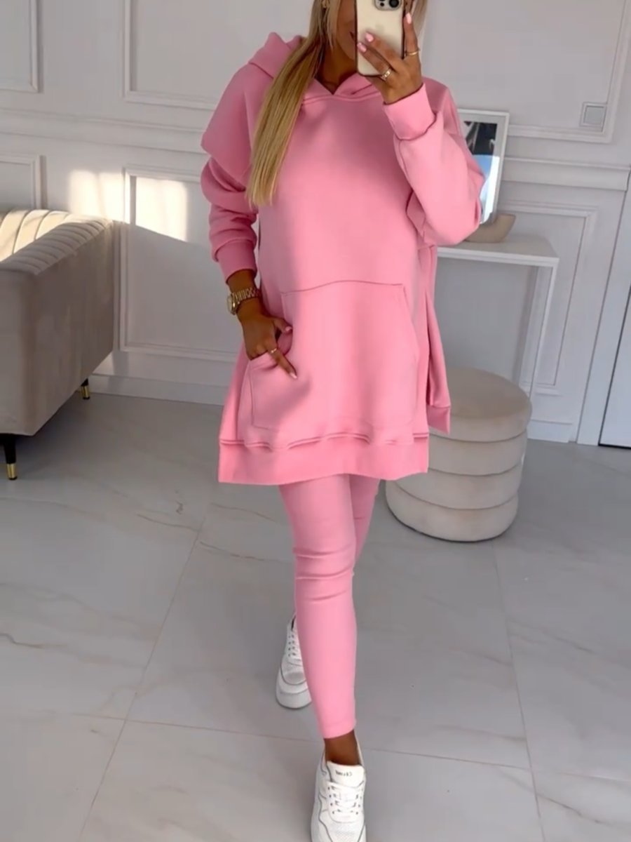 Cross-Border Women's Clothing 2025 Amazon European and American Sports and Leisure Hooded Sweatshirt Thickeneded Threaded Leggings Two-Piece Suit