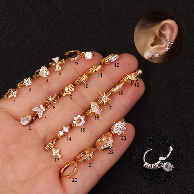 2020 fast hand TikTok hot sale ear bone piercing micro inlaid zircon small ear buckle earrings in stock wholesale