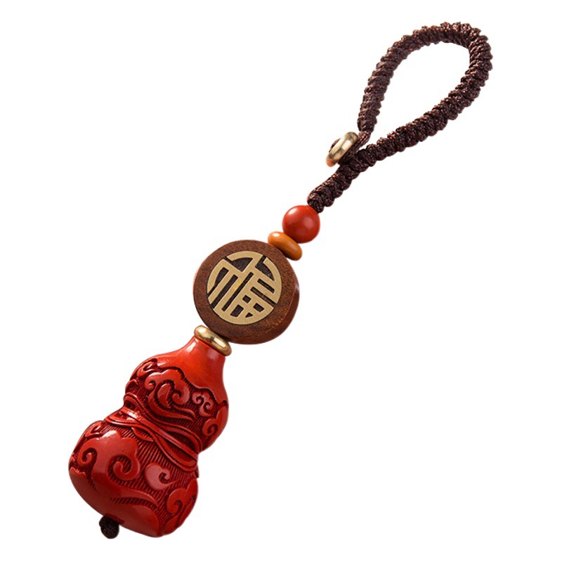 Factory wholesale cinnabar keychain pendant car key chain sandalwood scriptures popular high-end jewelry delivery