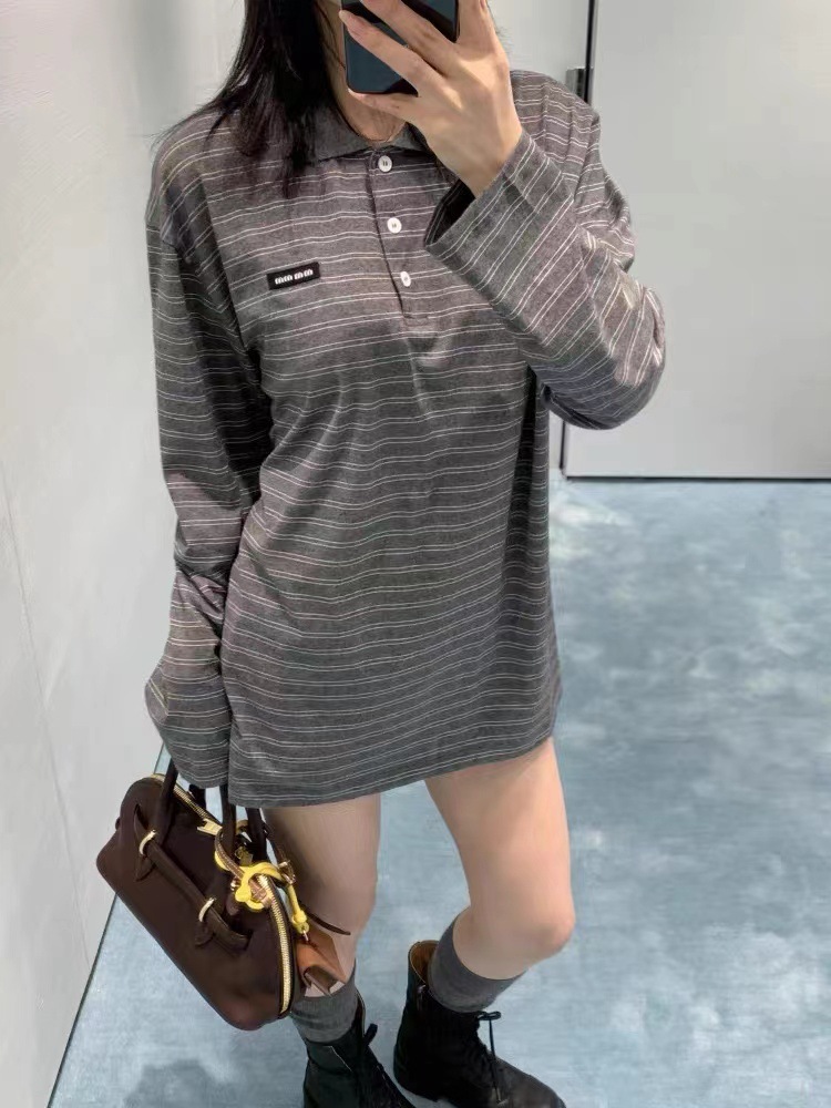 in stock New M Striped Pullover POLO Collar Loose T-shirt Cotton All-match Design Sense Top Trendy for Men and Women