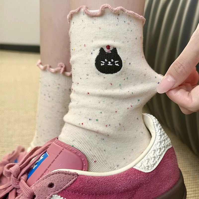 Lace socks women's tube socks autumn and winter new point yarn sweet cartoon wooden ear socks women's stockings