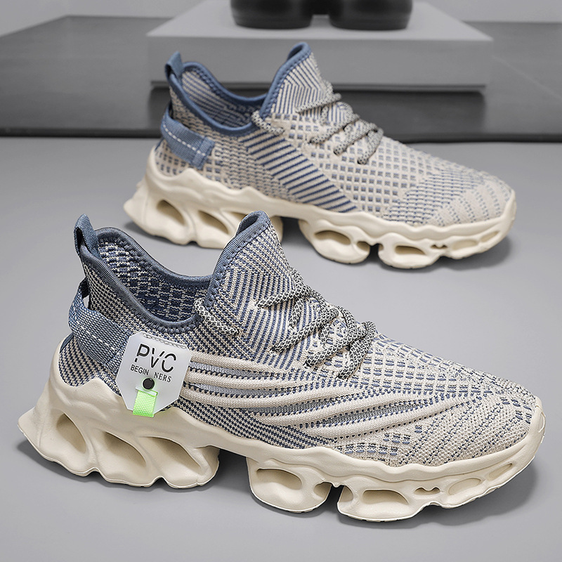 Men's Shoes Can Be Worn in All Seasons, New Trendy Round-Toe Versatile Breathable Lace-Up Thick-Soled Sports and Leisure Color Matching Comfortable Men's Shoes