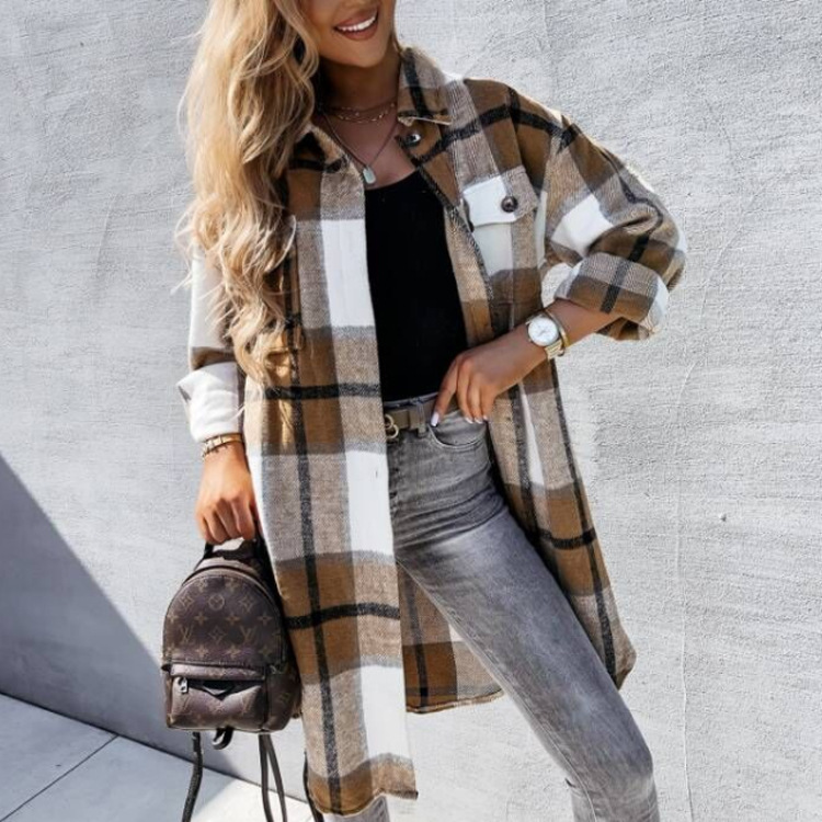 Picture of 2022 autumn and winter new cross-border women's clothing Europe and the United States loose casual versatile long plaid shirt long sleeve coat