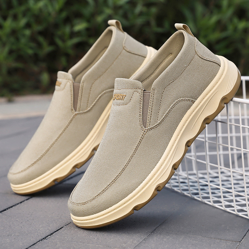 Shoes Men's Summer New Single Shoes British Style Bean Shoes Canvas Shoes Casual Breathable Slip-on Shoes for Dad