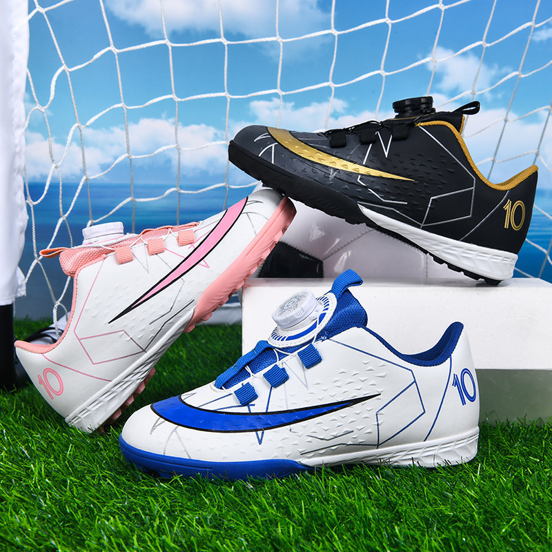 2024 new children's broken nails cross-border rotating buckle football shoes for boys and girls and primary school students training shoes artificial grass competition shoes