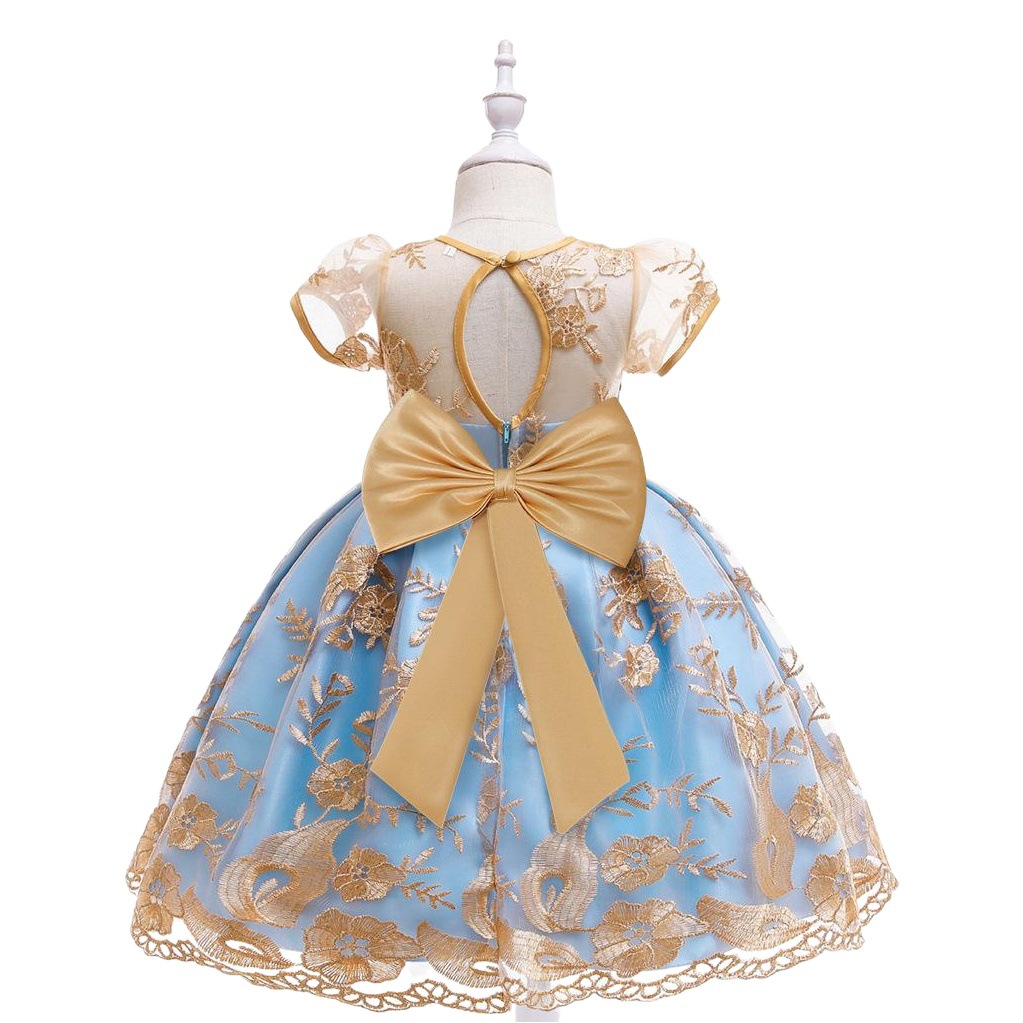 Halloween dress dress sequined princess dress gold thread embroidered bow mesh children's dress host dress