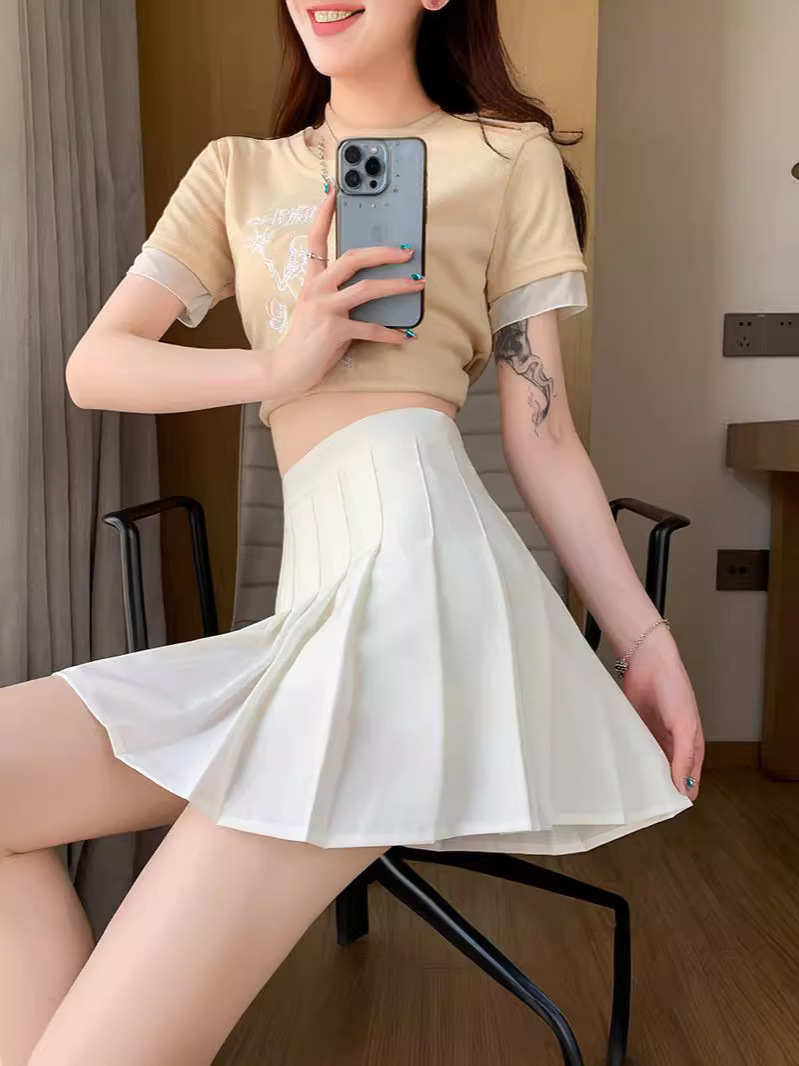 Pleated Skirt Skirt 2024 Summer New College Style Women's Skirt High Waist Slimming JK Anti-walking Gray Skirt