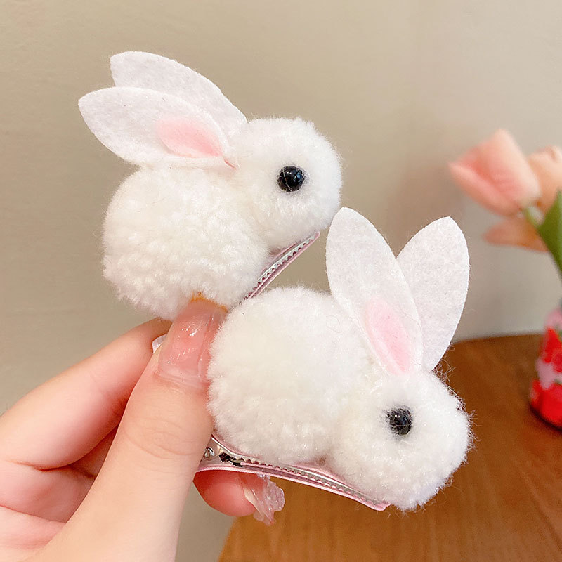 Picture of Children's Hairpin Girl Cute Super Cute Three-dimensional Rabbit Plush Hairpin Girl's Hair Hair Accessories for Autumn and Winter