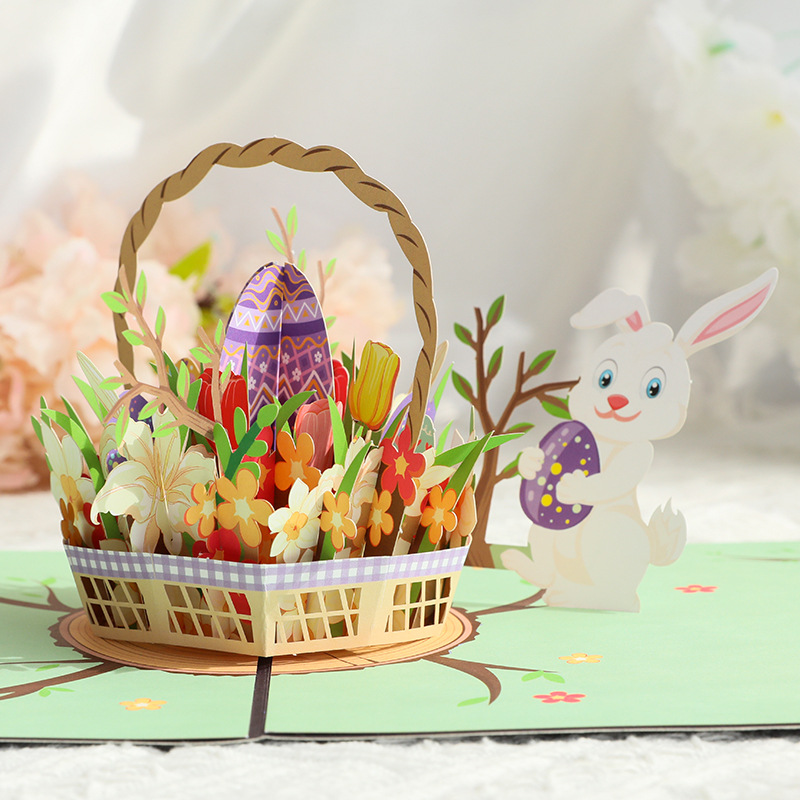 Picture of Easter egg rabbit stereo greeting card creative handmade paper carving Thanksgiving blessing message Amazon card wholesale