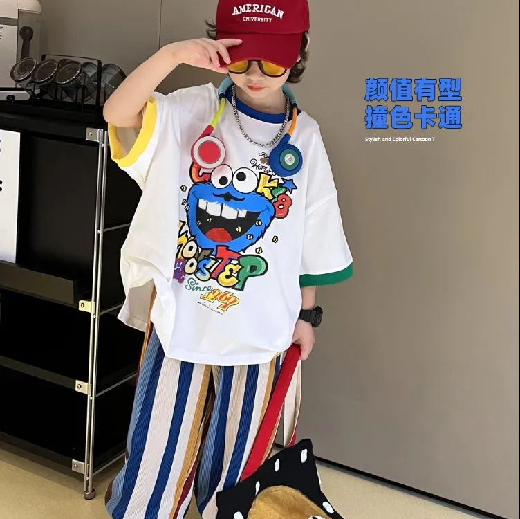 Boys' Summer Dress suit 2024 New Children's Summer Short-sleeved Korean Style Big Children's Internet Celebrity Fried Street Two-piece Fashionable Set