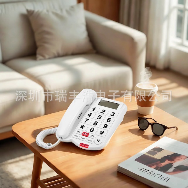 E-commerce wired telephone set with large digital keys for the elderly can adjust the volume of the telephone set in English