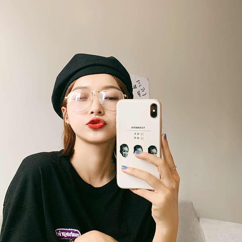 Picture of Spring and Summer pure cotton retro beret girls' Korean style solid color versatile cute painter hat ins Japanese style beret hat