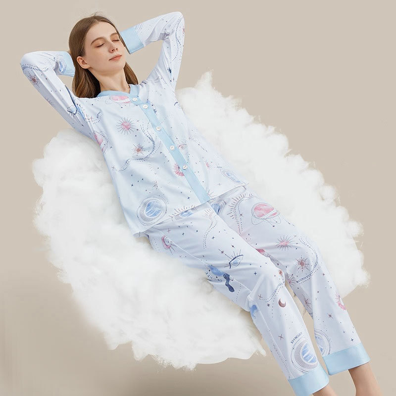 Japanese Kimono Pajamas Women's Spring and Autumn Cotton Long Sleeve Trousers Summer New V-Neck Fresh Style Home Clothes suit