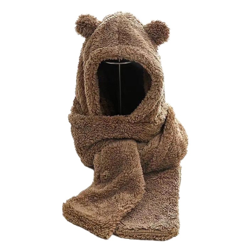 Little Bear Hat Children's Autumn and Winter Joker Korean Style Cute Little Bear Scarf One Hat Women's Winter Three-Piece Hat Wholesale