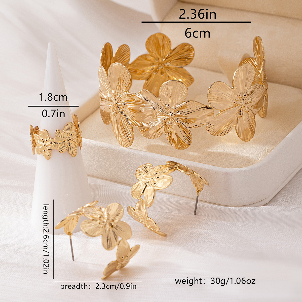 Picture of Internet Celebrity New Ins Cold Style Flower Earrings Ring Bracelet suit Women's Niche Design Sense Opening Hand Jewelry