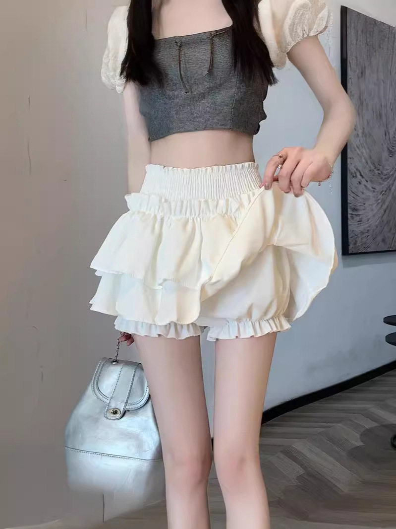 French Short Skirt Women's Ballet Style Puff Cake Skirt 2024 Summer Spice Girl's High Waist Slimming Flower Bud Skirt