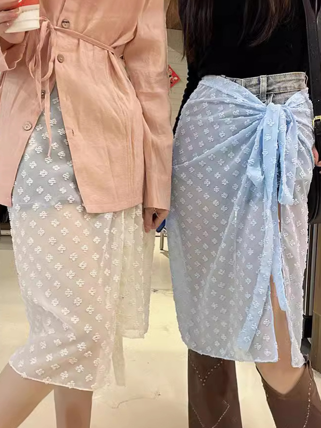 Love flowers ~ dark blue light blue * stacked fart curtain lace gauze skirt mesh white one-piece apron skirt
