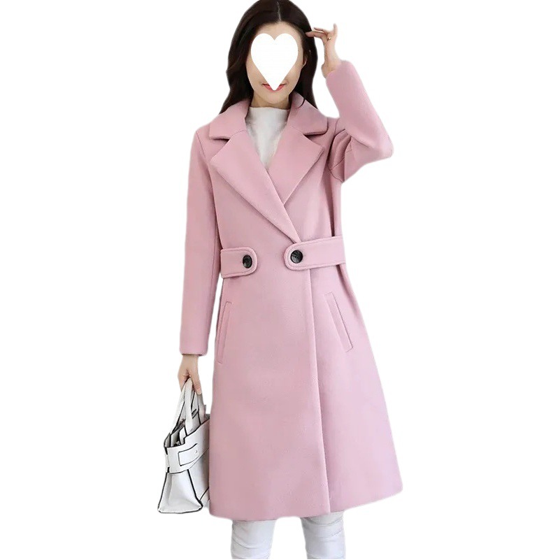 Korean style woolen coat Women's Mid-length 2023 autumn and winter women's slim slimming woolen coat