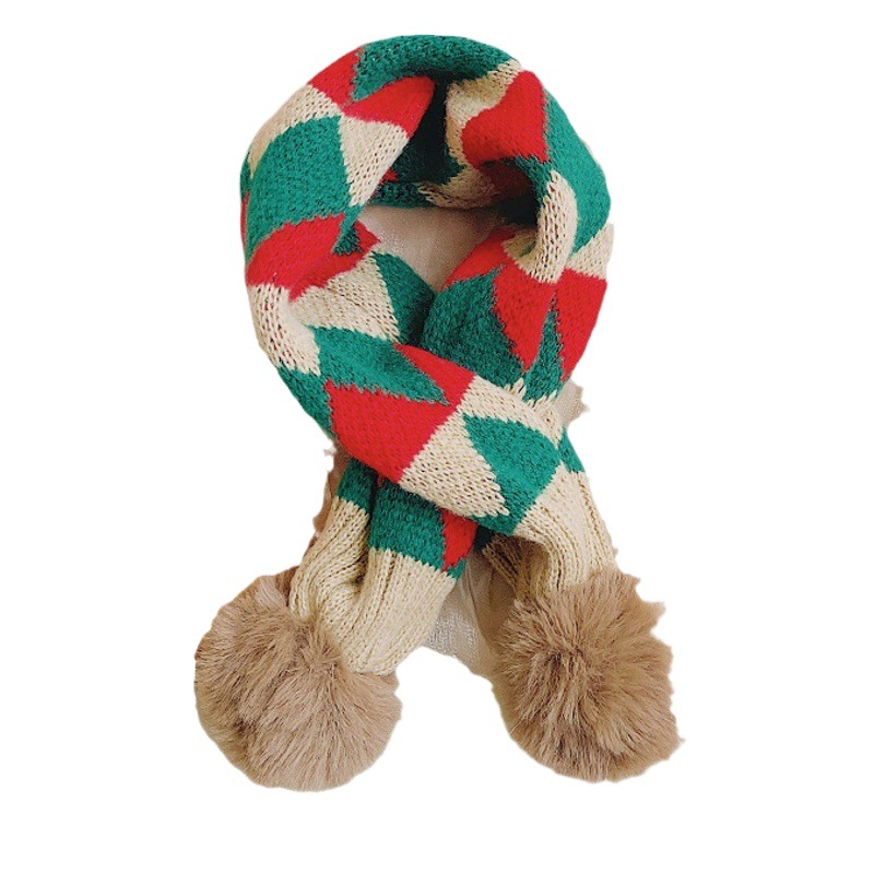 Children's autumn and winter warm scarf Korean style Boys Girls baby windproof scarf cute fur ball wool long scarf fashion
