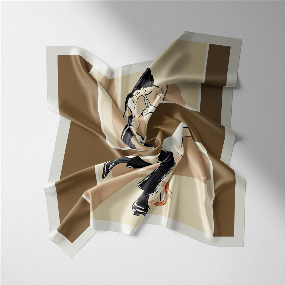 Picture of New 53cm Fashion Small Square Scarf Taiwan Version Printed Twill Satin Machine Fine Rolled Edge Women's Scarf Headscarf Wholesale