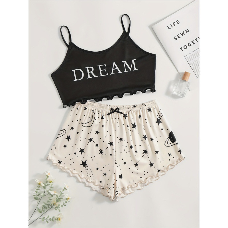 Cross-border Women's Pajamas Summer New Sling Shoulder-free Home Cute Printed Pajamas Home Clothes Night Wear