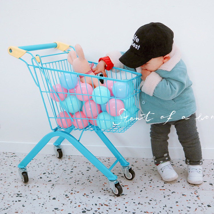 Picture of Children's shopping cart baby toy snack cart supermarket small iron cart play house hand push storage cart can be sent on behalf