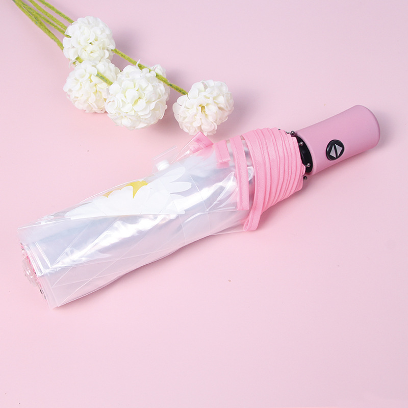 Picture of Fully Automatic Transparent Umbrella Folding 70% off Colorful Handle for Women, Logo Printable, White, Factory Direct Sales, Cross-Border Exclusive Supply