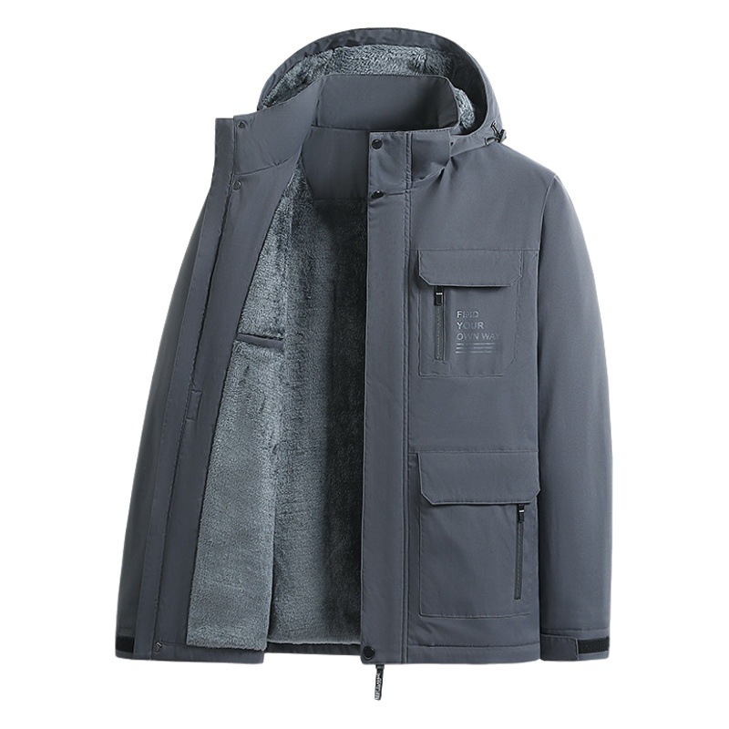 Autumn and winter outdoor mountaineering jacket fleece-lined thickened polar fleece men's sports snow warm hooded jacket cross-border