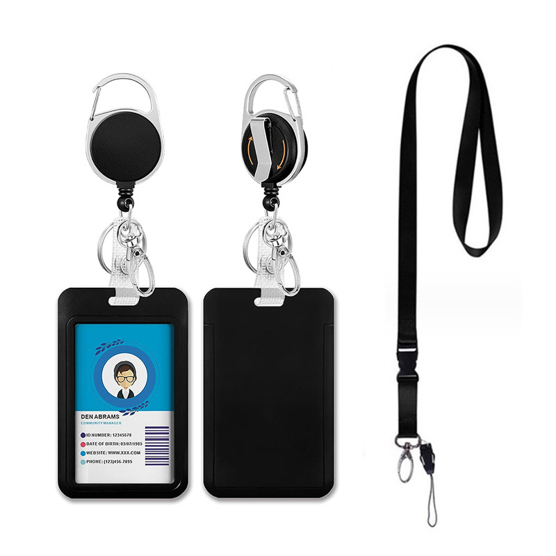 Amazon round easy-pull buckle back rotating card holder ribbon lanyard black suit work document neck lanyard