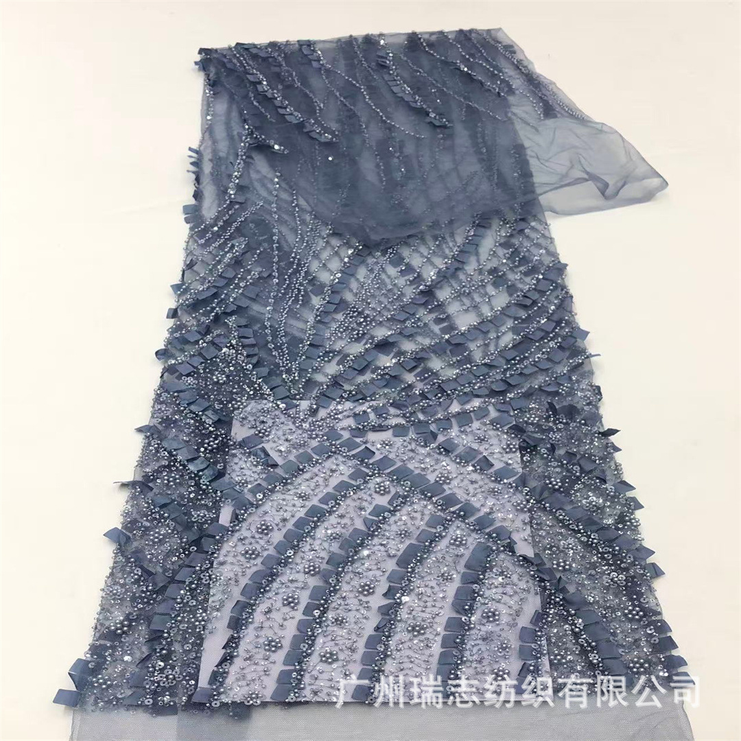 Botanical laser flower beaded embroidery mesh fabric evening dress European and American wedding dress lace fabric