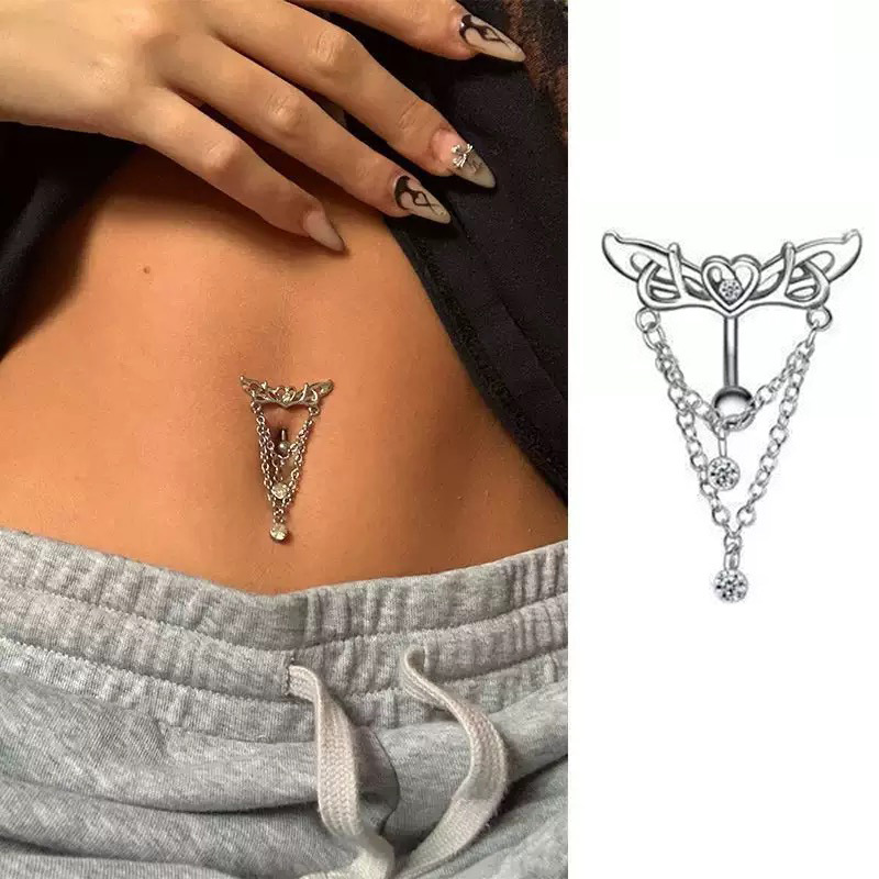 Heart Wings Chain Pendant Navel Nail Navel Ring Piercing Jewelry Cross-Border Stylish European and American Trendyy Sexy Hottie