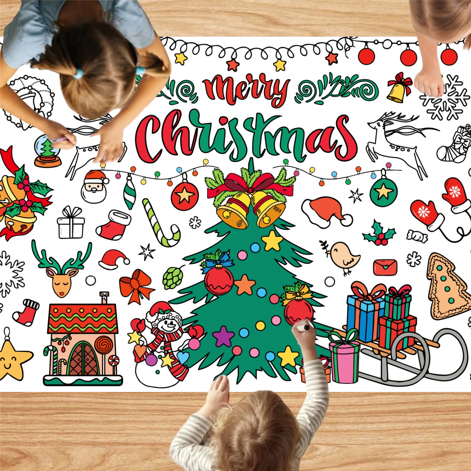 New Christmas Celebration Giant Coloring Poster Winter Santa Coloring Children Party Waterproof Paper Tablecloth