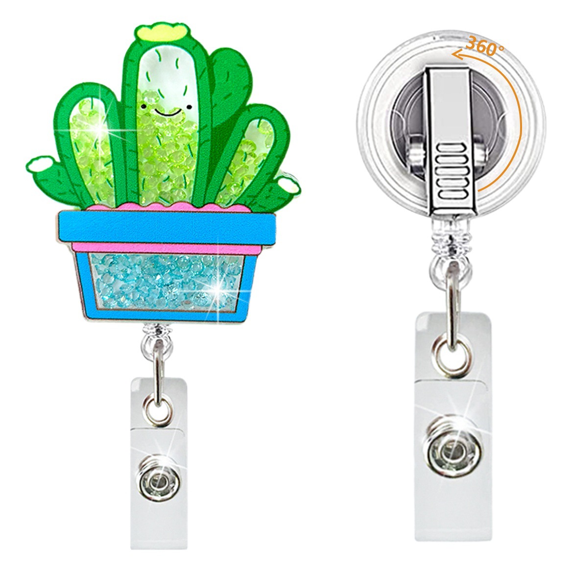 Cactus acrylic quicksand ID card chest Card Factory card work card entry card telescopic buckle easy pull buckle easy pull