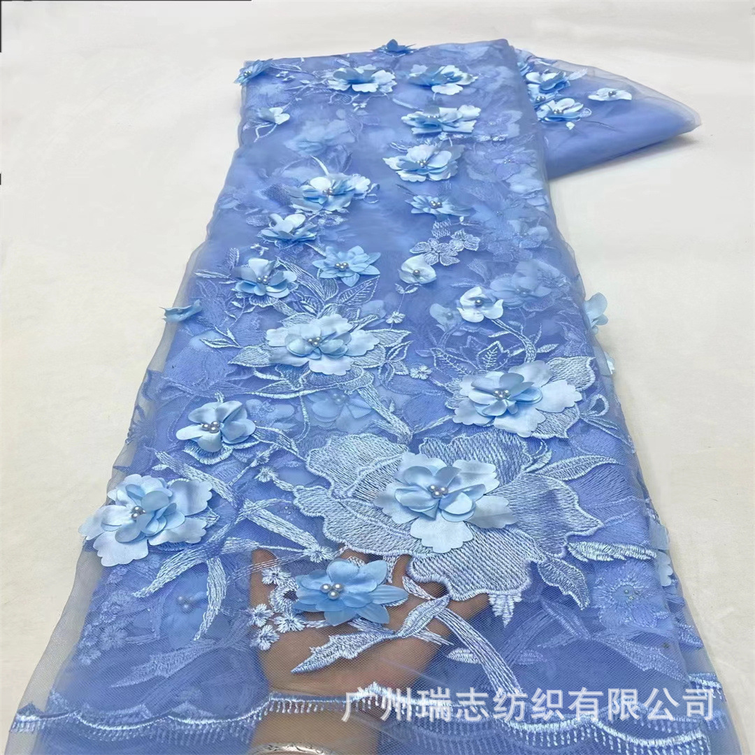 New Chinese style red 3D flower lace mesh beads sequined embroidered fabric dress dress fabric