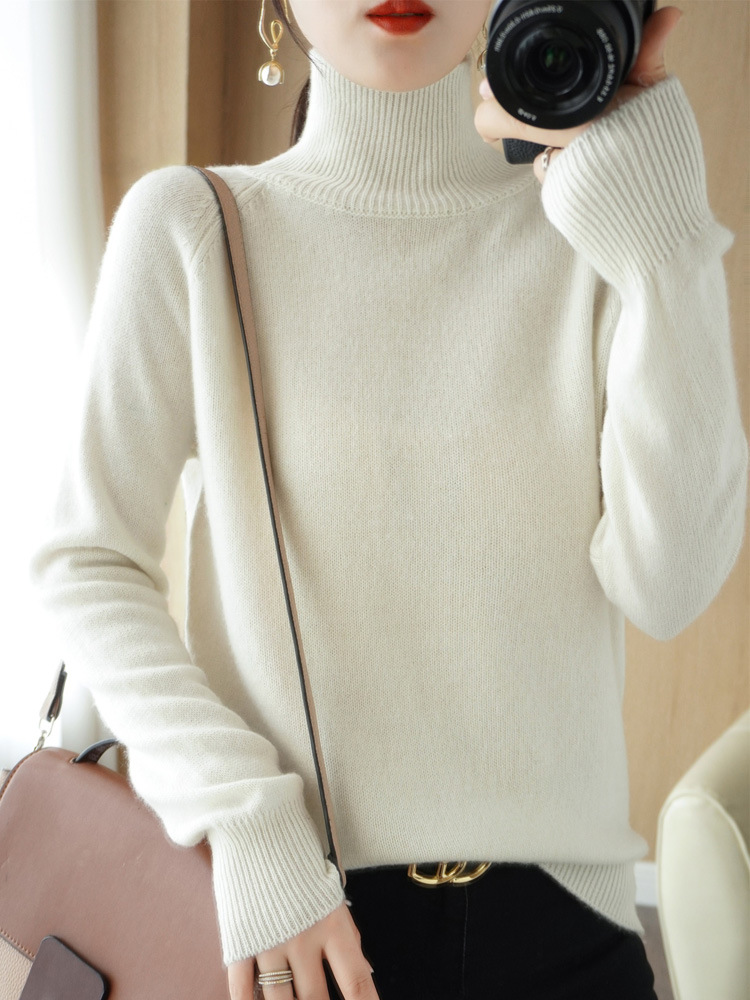 Picture of Stand Collar Sweater Women's Autumn and Winter New 2025 Thick Korean Style Women's Pure Color Pullover Loose Knitted Long-Sleeved Bottoming