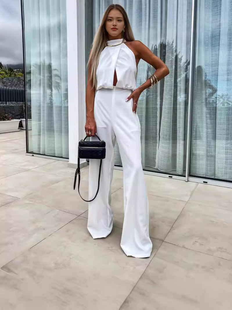 Picture of European and American Amazon Cross-border Summer Women's Half-high Neck High Waist Backless Sexy Fashion Straight-Leg in stock