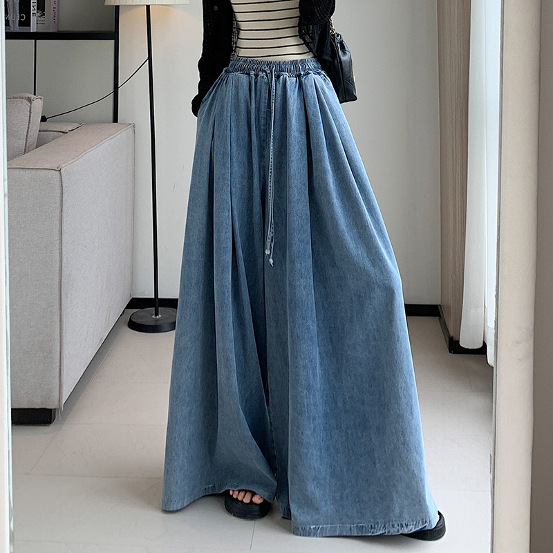 Real Shot of Spot 2024 Autum New Loose Large Size Lantern Jeans for Women Wide Leg Slimming Look Floor Mopping Pants for Women Simple