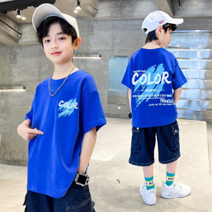 Picture of Boys' summer short-sleeved T-shirt children's purple half-sleeved T-shirt 2023 new boys' fashionable summer top