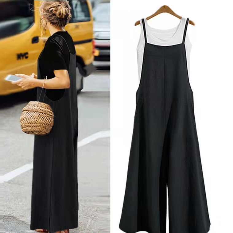 Picture of Cross-Border New European and American Women's Loose Wide-Leg Jumpsuit Casual Solid Color Versatile New Long Pants for Women