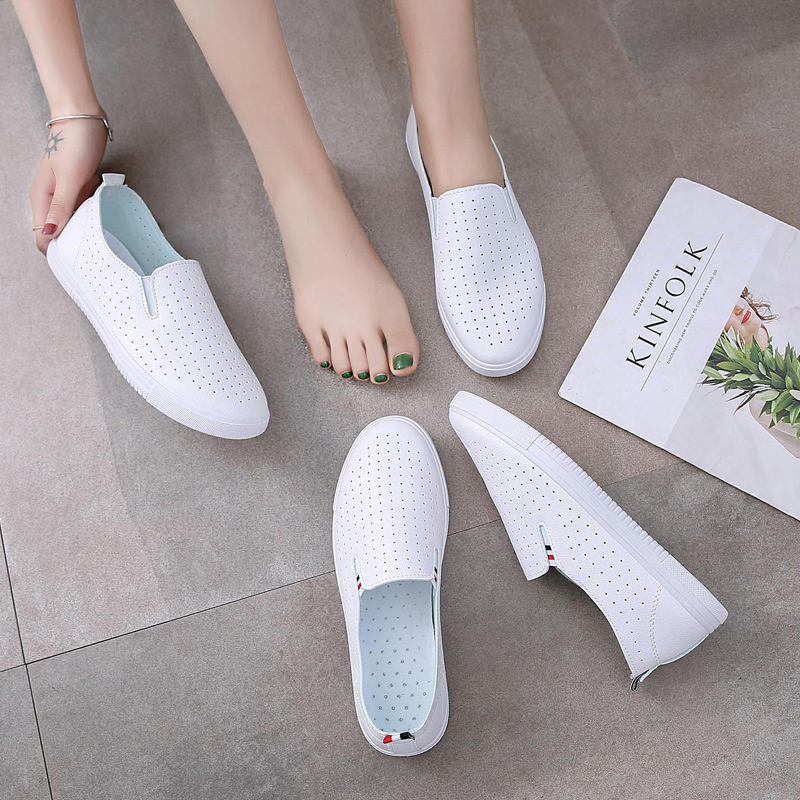 2025 Summer New All-match Thin White Women's Shoes Summer Hot Style Single-layer Shoes Flat Slip-on Lazy White Shoes
