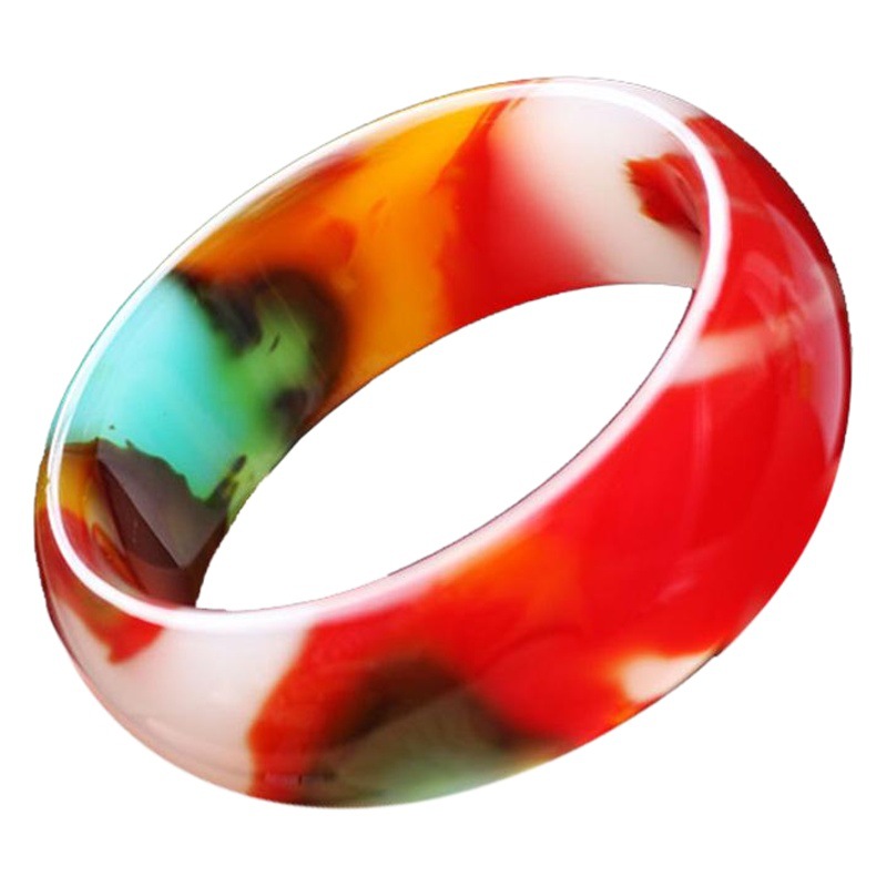 Xinjiang Hetian Jade Jade White Jade Bracelet Jixue Jade Bracelet Children's Widened Red and White Colorful Jade Exterior