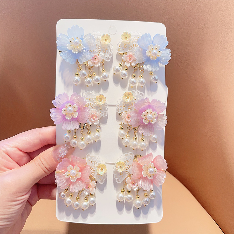 Picture of Hanfu Headwear for Girls and Children Chinese Style Walking Tassel Hairpin for Girls Super Fairy Princess Ancient Dress Flower Hairpin Headwear