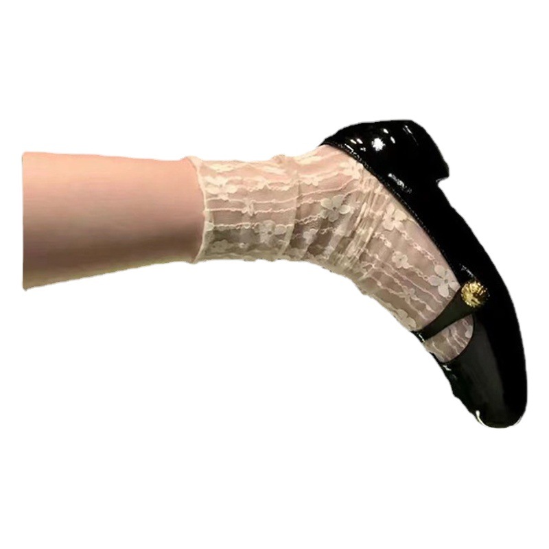 Mesh Pile Socks Lace French Retro Cut Out Japanese Style Sweet Calf Socks Cut Out Soft Girl Lolita Socks for Women
