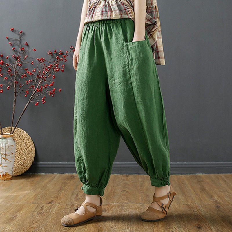 Cotton and Linen Bloomers Women's Summer New Arrival Ankle-length Pants Artistic Casual Loose Legs All-match Harlan Pants