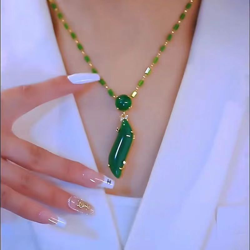 Tiktok popular lucky words and golden bamboo necklace women's fashion clavicle chain light luxury beauty necklace for Chinese Valentine's Day