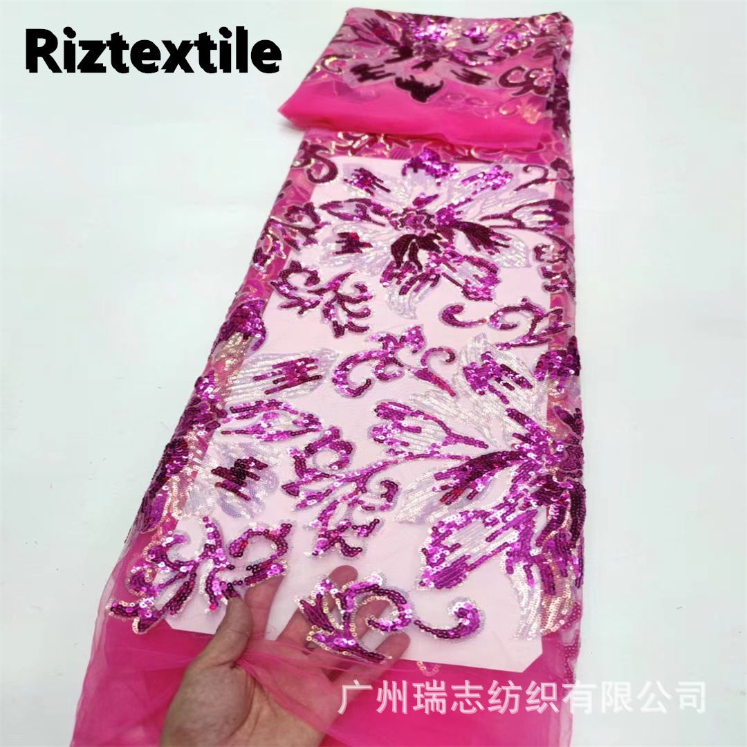 Picture of European and American Style Fantasy Film Large Flower Sequin Fabric Fashion Stage Performance Clothing African Banquet Dress Evening Wear Fabric