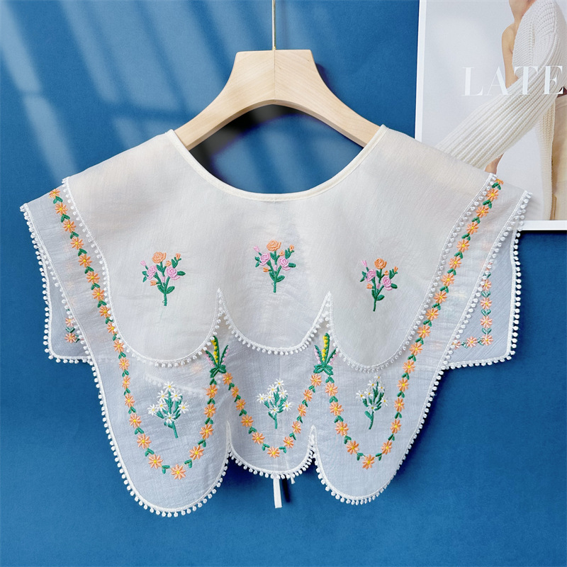 Picture of New double exquisite embroidery black and white apricot tricolor color small flower pastoral shawl bilateral wave wholesale