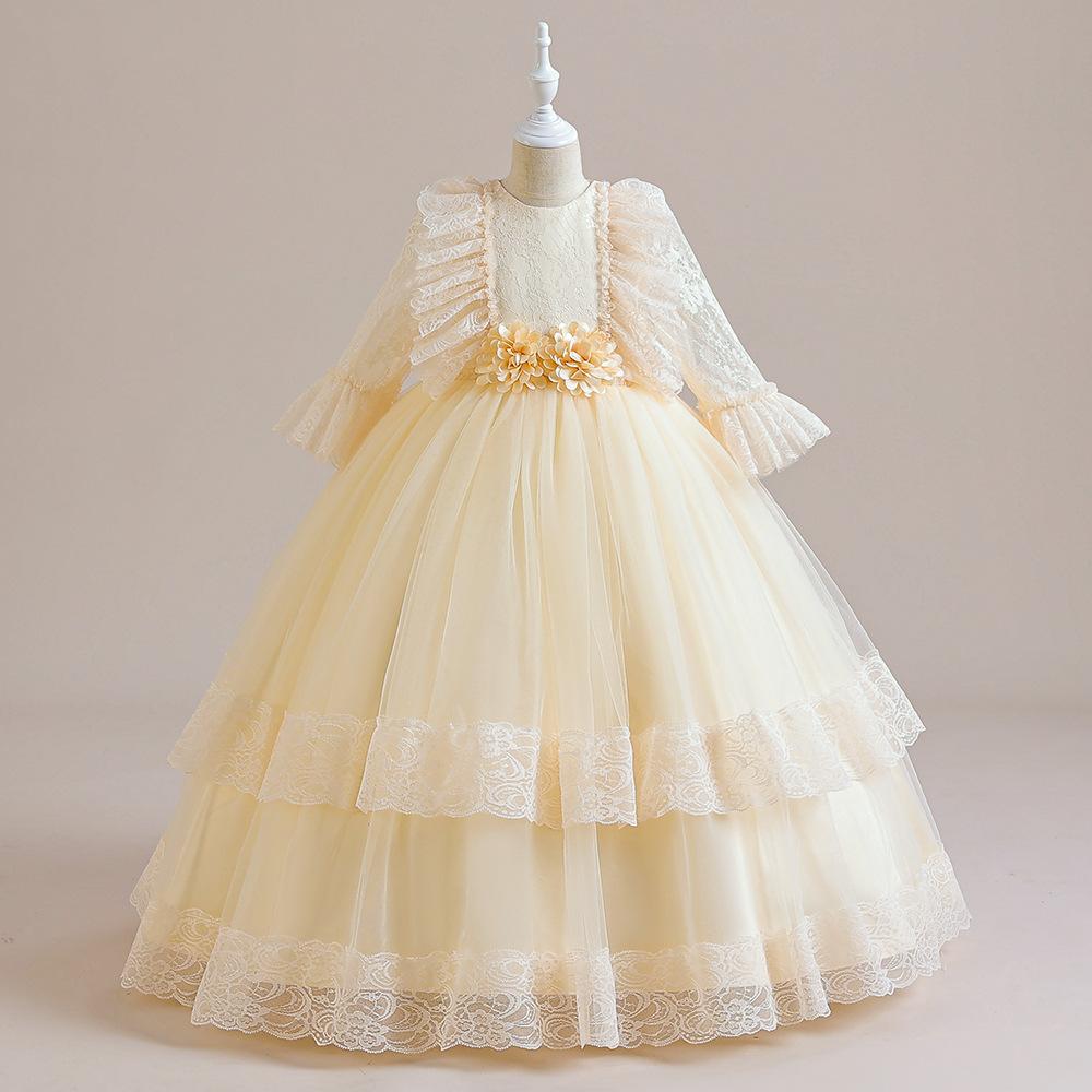Picture of Children's Dress Long Dress Performance Host Performance Dress Girl's Wedding Lace Long-Sleeved Princess Tutu Dress