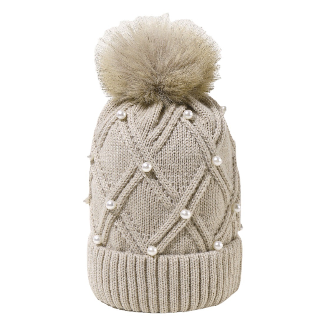 Korean Style Women's Woolen Knitted Hat Autumn and Winter Cold-Proof Warm Hat Thickened Versatile Face-Slimming Travel Hat Wholesale Pearls